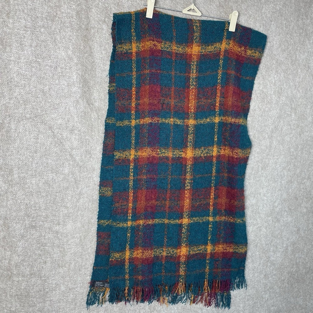 Vintage Totes Plaid Scarf Multicolor Fringed Acrylic Made in Taiwan 62"x16"